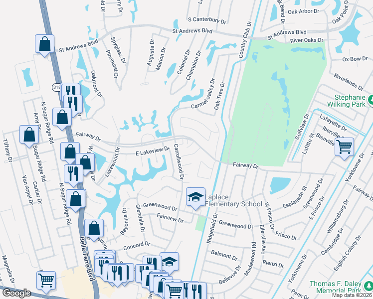 map of restaurants, bars, coffee shops, grocery stores, and more near 1956 Carrollwood Drive in LaPlace