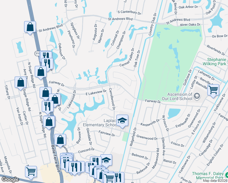map of restaurants, bars, coffee shops, grocery stores, and more near 1956 Carrollwood Drive in LaPlace