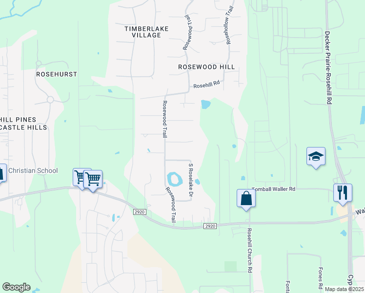 map of restaurants, bars, coffee shops, grocery stores, and more near 18807 Hilltop Lane in Tomball