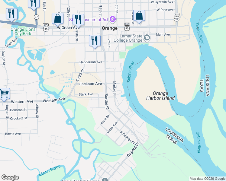 map of restaurants, bars, coffee shops, grocery stores, and more near 406 Market Street in Orange