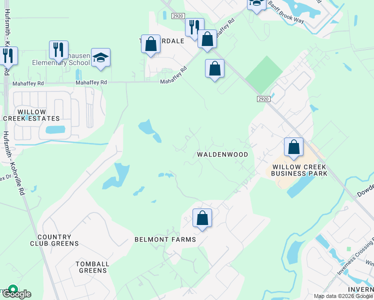 map of restaurants, bars, coffee shops, grocery stores, and more near 29710 Running Deer Lane in Tomball