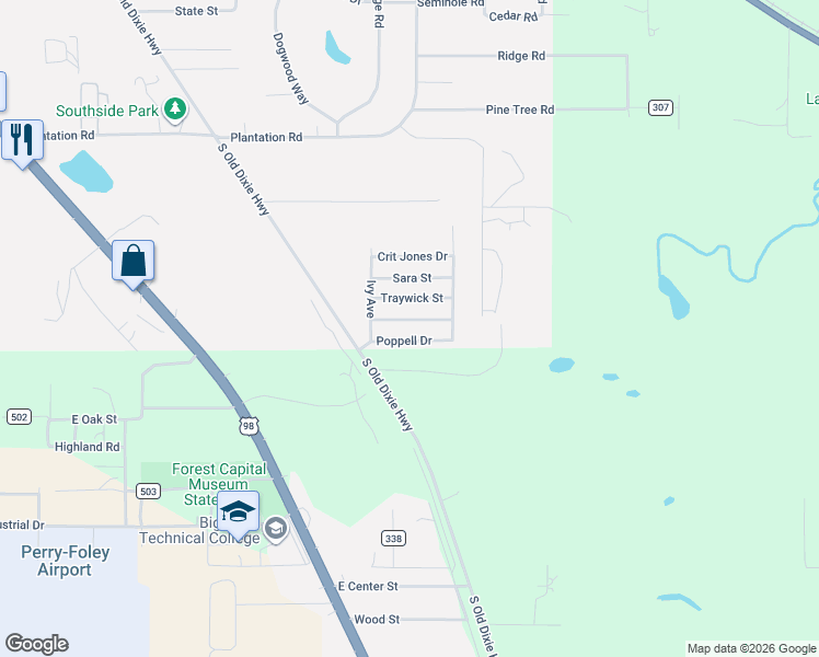 map of restaurants, bars, coffee shops, grocery stores, and more near 117 Cash More Street in Perry