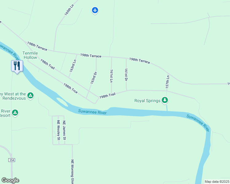 map of restaurants, bars, coffee shops, grocery stores, and more near 19884 161st Ln in Suwannee