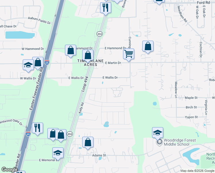 map of restaurants, bars, coffee shops, grocery stores, and more near 22170 East Wallis Drive in Porter