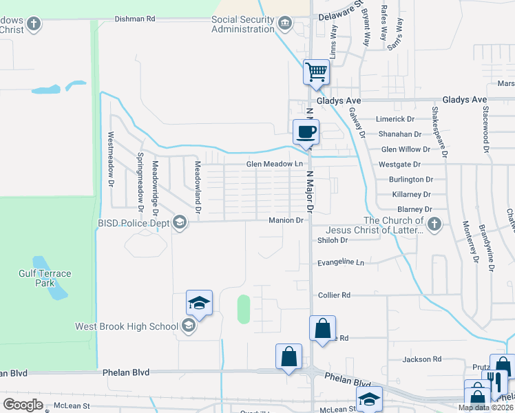 map of restaurants, bars, coffee shops, grocery stores, and more near 942 First Street in Beaumont