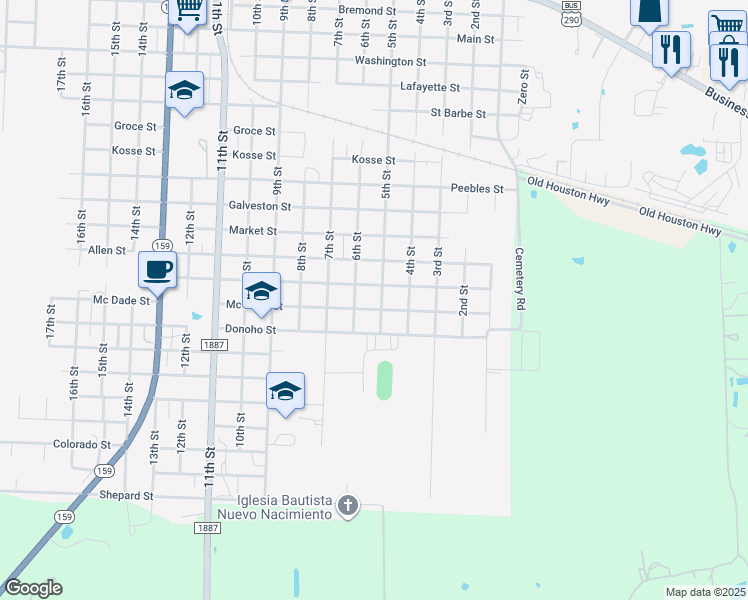 map of restaurants, bars, coffee shops, grocery stores, and more near 2025 5th Street in Hempstead