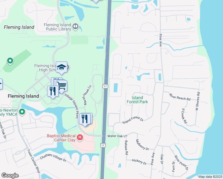 map of restaurants, bars, coffee shops, grocery stores, and more near 1880 Copper Stone Drive in Fleming Island