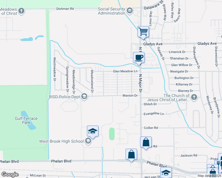 map of restaurants, bars, coffee shops, grocery stores, and more near 998 Green Meadow Street in Beaumont