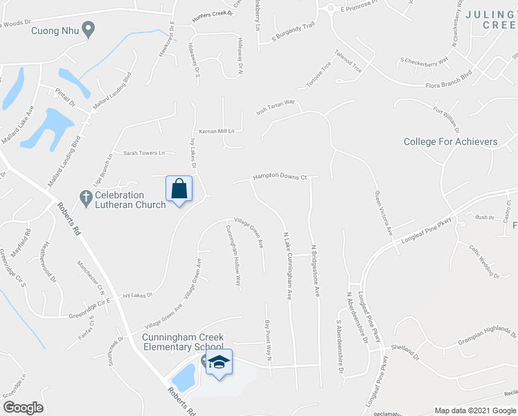 map of restaurants, bars, coffee shops, grocery stores, and more near 297 North Lake Cunningham Avenue in Saint Johns