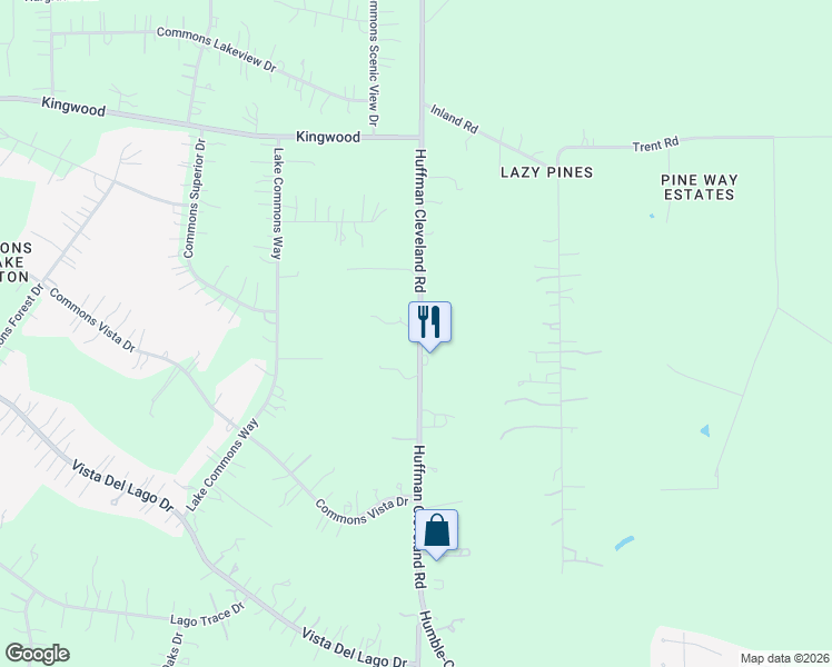 map of restaurants, bars, coffee shops, grocery stores, and more near 29720 Farm to Market 2100 in Huffman