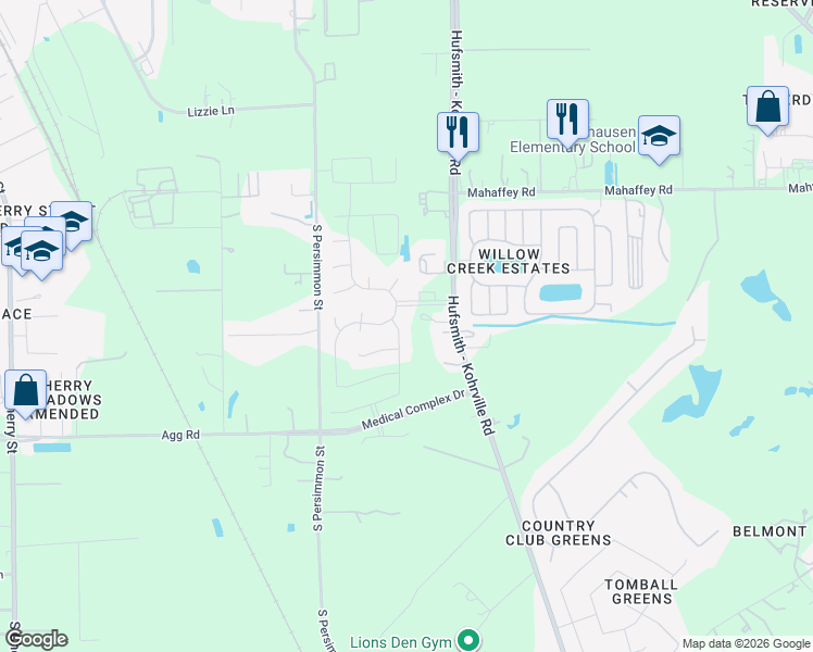 map of restaurants, bars, coffee shops, grocery stores, and more near 22209 Hufsmith-Kohrville Road in Tomball