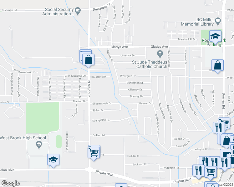 map of restaurants, bars, coffee shops, grocery stores, and more near 1125 Galway Drive in Beaumont