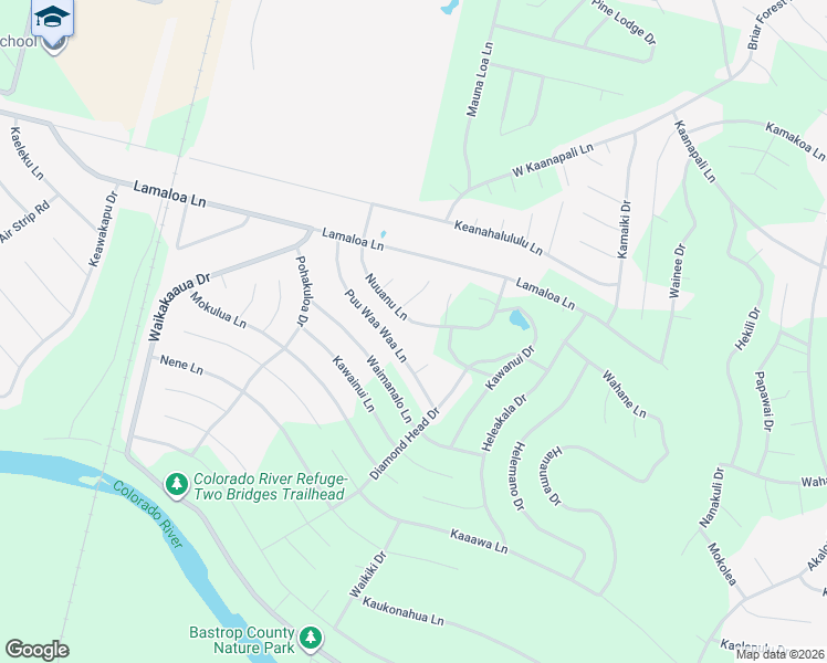 map of restaurants, bars, coffee shops, grocery stores, and more near 168 Nuuanu Lane in Bastrop