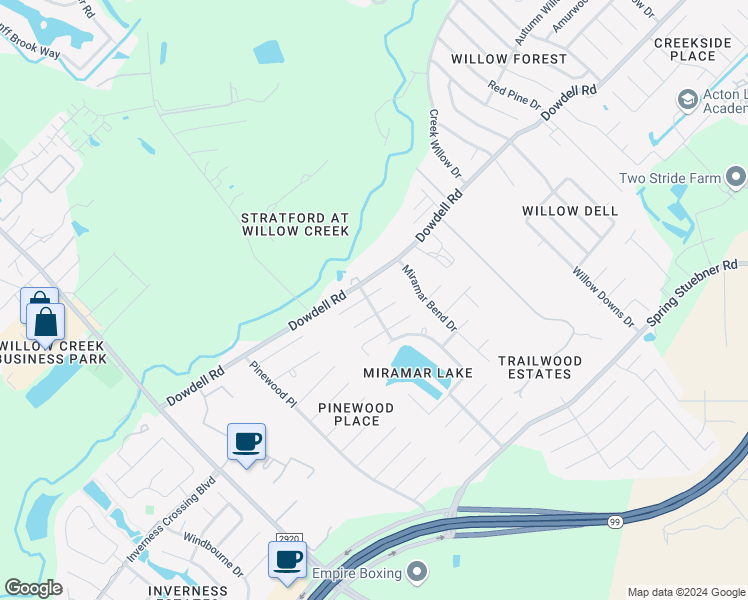 map of restaurants, bars, coffee shops, grocery stores, and more near 8223 Hayden Cove Drive in Tomball