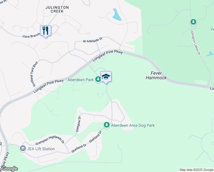 map of restaurants, bars, coffee shops, grocery stores, and more near 1365 Shetland Drive in Saint Johns