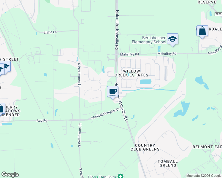 map of restaurants, bars, coffee shops, grocery stores, and more near 22209 Hufsmith-Kohrville Rd in Tomball