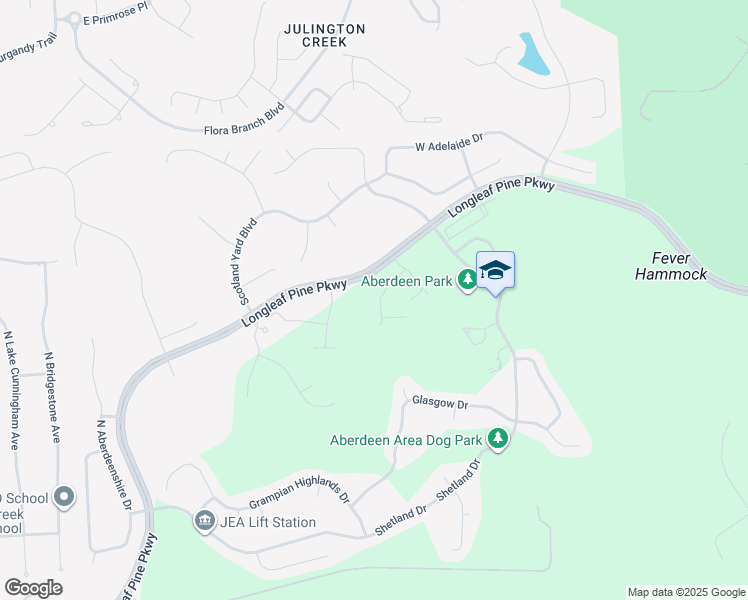 map of restaurants, bars, coffee shops, grocery stores, and more near 102 Larkin Place in Saint Johns