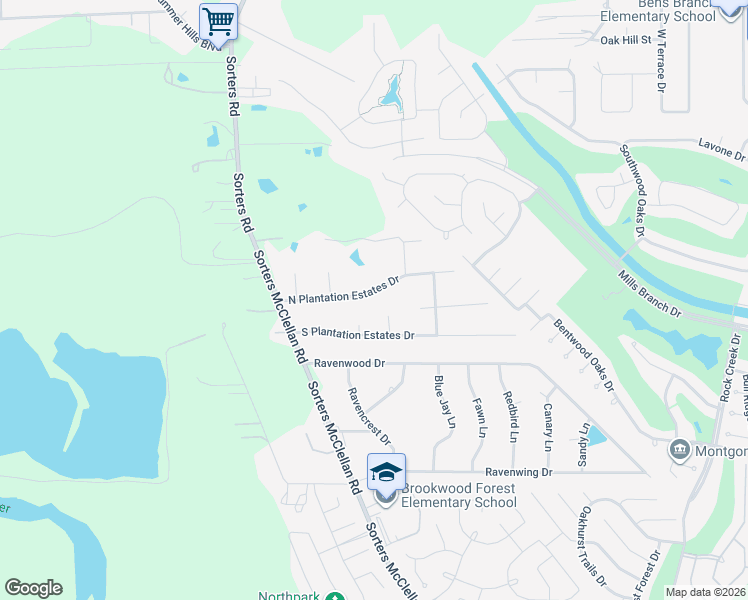 map of restaurants, bars, coffee shops, grocery stores, and more near 19826 North Plantation Estates Drive in Porter