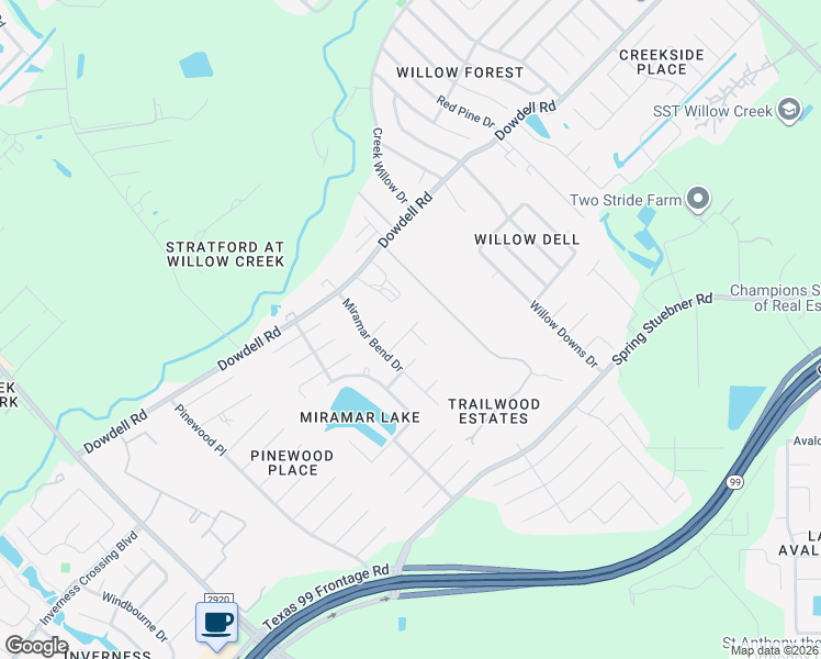 map of restaurants, bars, coffee shops, grocery stores, and more near Sutton Crest Drive in Harris County