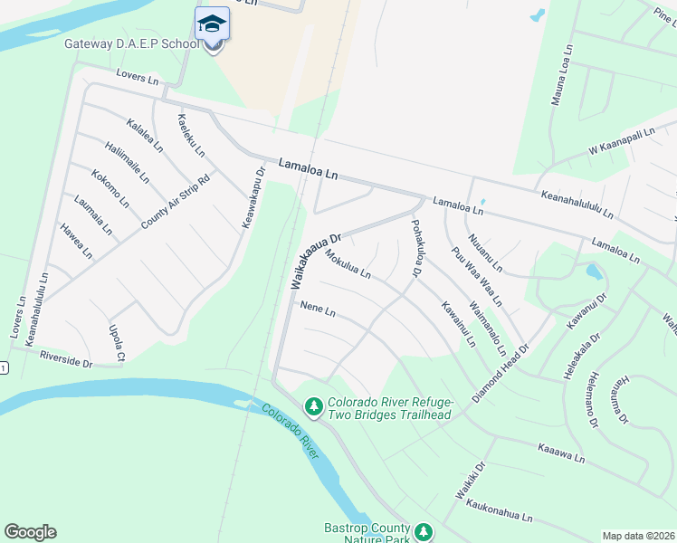 map of restaurants, bars, coffee shops, grocery stores, and more near 122 West Pauwela Lane in Bastrop