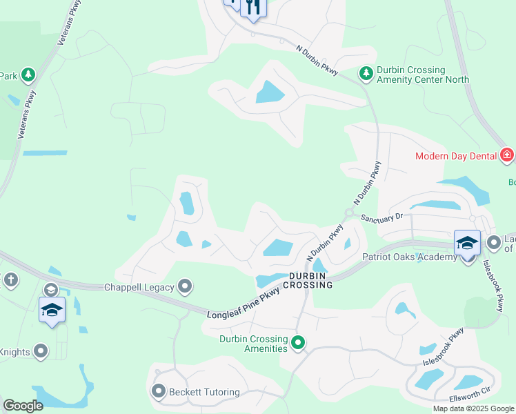 map of restaurants, bars, coffee shops, grocery stores, and more near 191 Woodcross Drive in Saint Johns