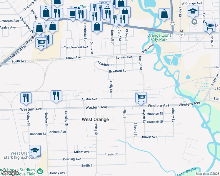 map of restaurants, bars, coffee shops, grocery stores, and more near 2319 Hilton Avenue in West Orange