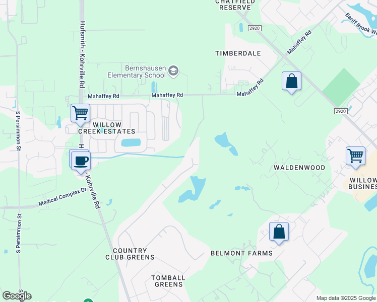 map of restaurants, bars, coffee shops, grocery stores, and more near 10906 North Country Club Green Drive in Tomball