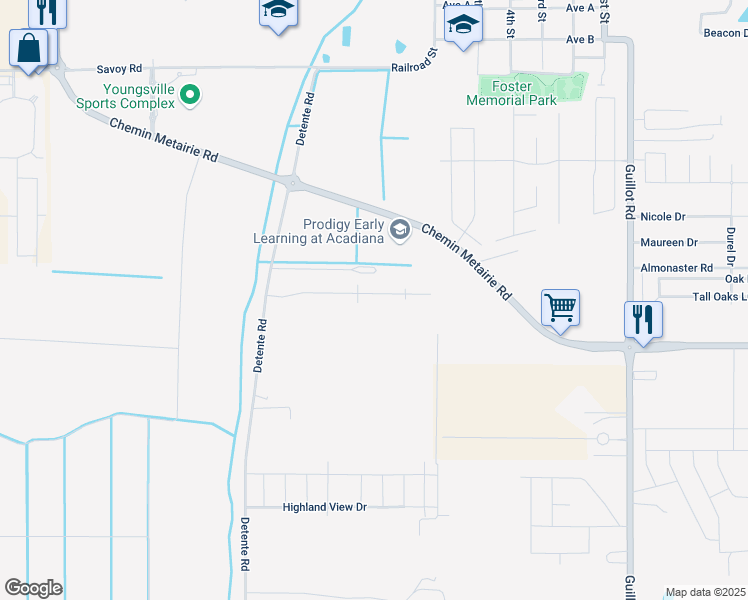 map of restaurants, bars, coffee shops, grocery stores, and more near 206 Oak Shadows Drive in Youngsville