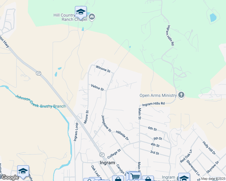 map of restaurants, bars, coffee shops, grocery stores, and more near 606 Josephine Street in Ingram