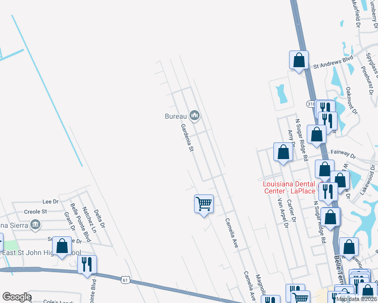 map of restaurants, bars, coffee shops, grocery stores, and more near 568 Gardenia Street in LaPlace