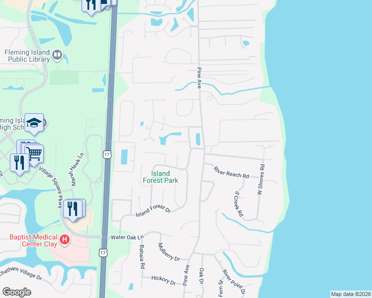 map of restaurants, bars, coffee shops, grocery stores, and more near 5973 Strawflower Lane in Orange Park