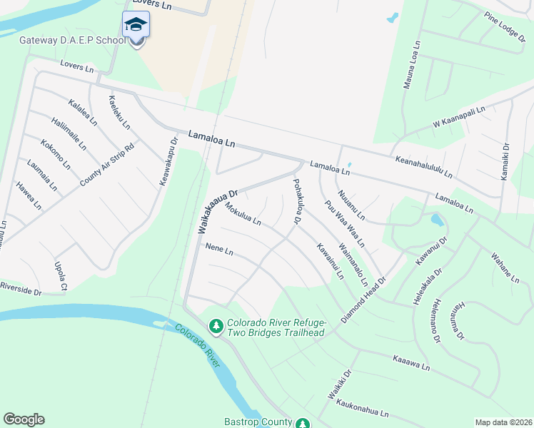 map of restaurants, bars, coffee shops, grocery stores, and more near 109 Kipapa Court in Bastrop