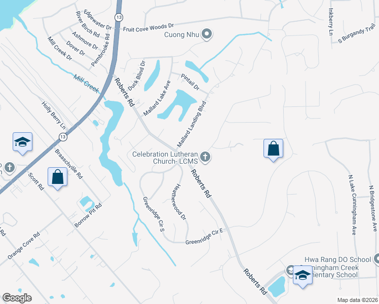 map of restaurants, bars, coffee shops, grocery stores, and more near 111 Lige Branch Lane in Jacksonville