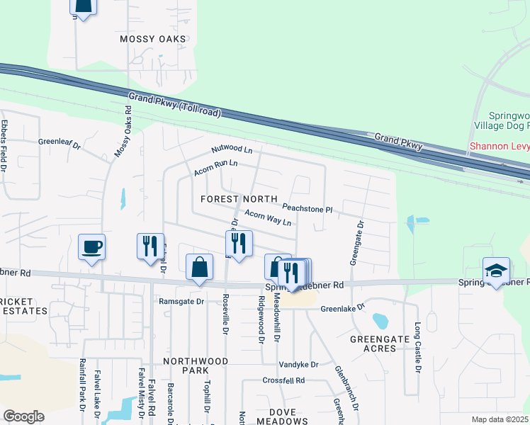 map of restaurants, bars, coffee shops, grocery stores, and more near 22303 Berry Cresent Drive in Spring