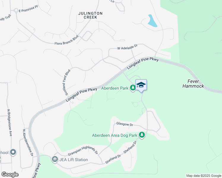 map of restaurants, bars, coffee shops, grocery stores, and more near 201 Larkin Place in Saint Johns