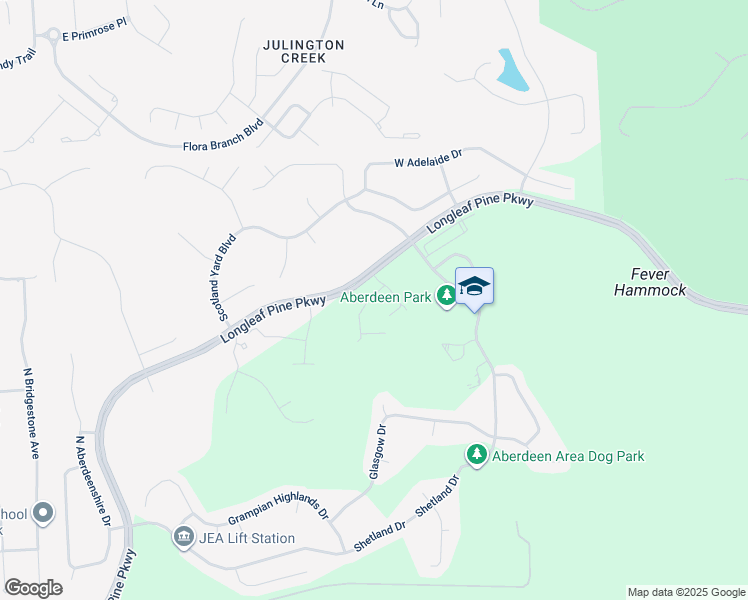 map of restaurants, bars, coffee shops, grocery stores, and more near 201 Larkin Place in Saint Johns