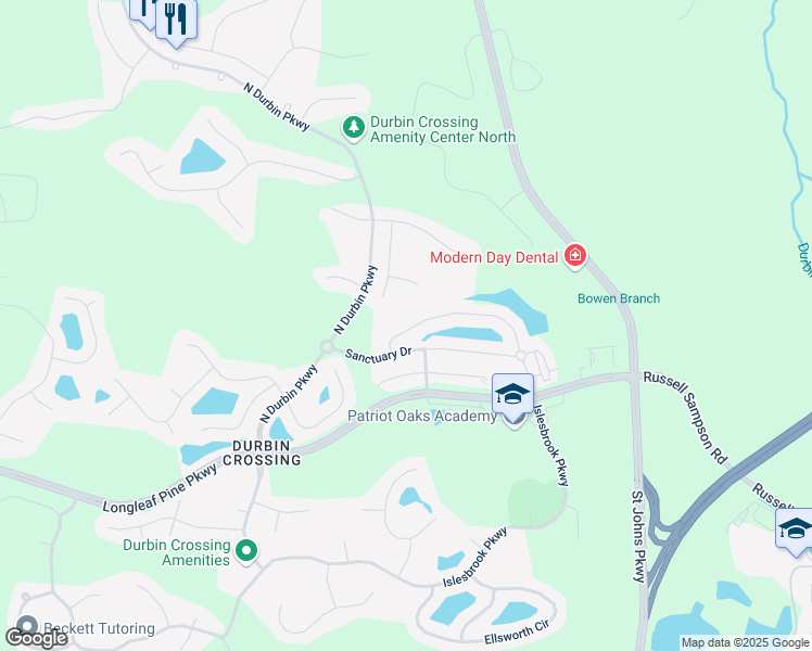 map of restaurants, bars, coffee shops, grocery stores, and more near 442 Heron Landing Road in Saint Johns