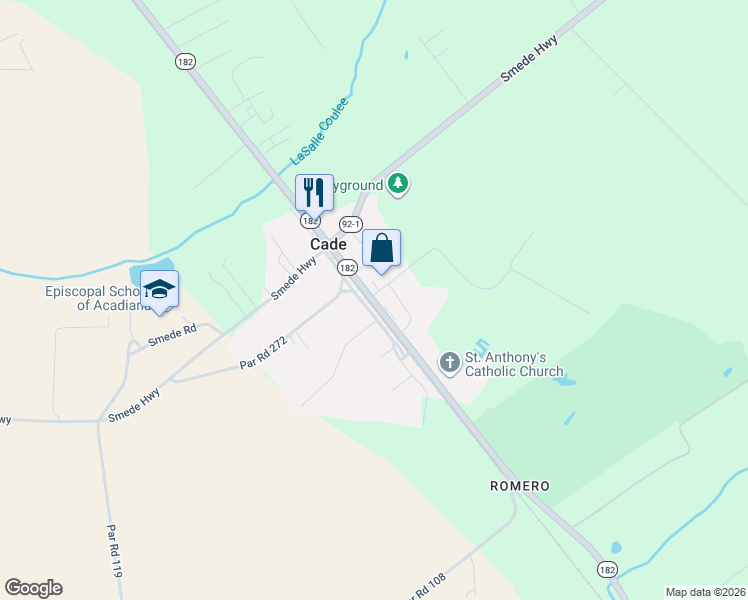 map of restaurants, bars, coffee shops, grocery stores, and more near 1020 R Babineaux Road in Saint Martinville