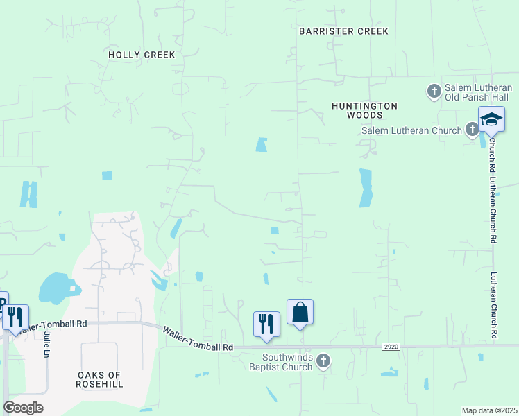 map of restaurants, bars, coffee shops, grocery stores, and more near 22319 Kobs Road in Tomball