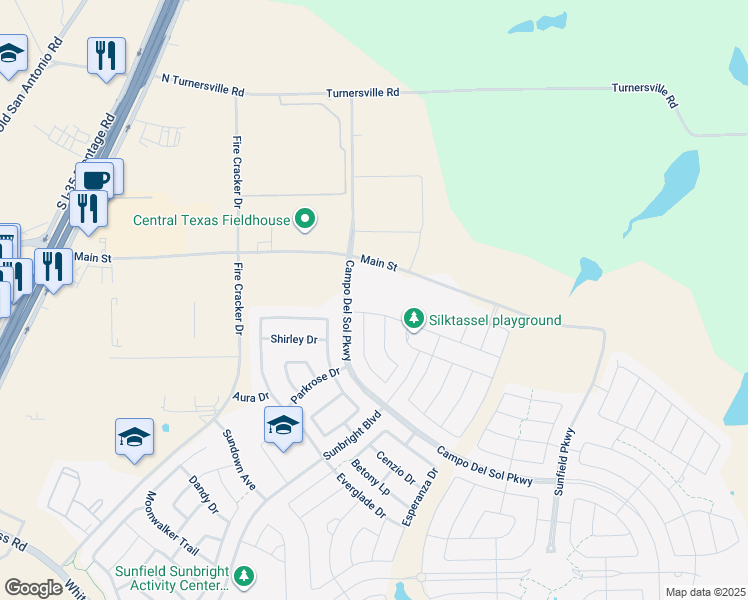 map of restaurants, bars, coffee shops, grocery stores, and more near 2825 Main Street in Buda