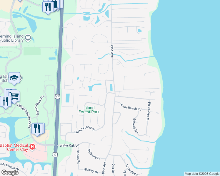 map of restaurants, bars, coffee shops, grocery stores, and more near 5973 Strawflower Lane in Orange Park