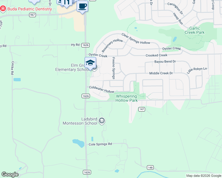 map of restaurants, bars, coffee shops, grocery stores, and more near 220 Mystic Hollow in Buda