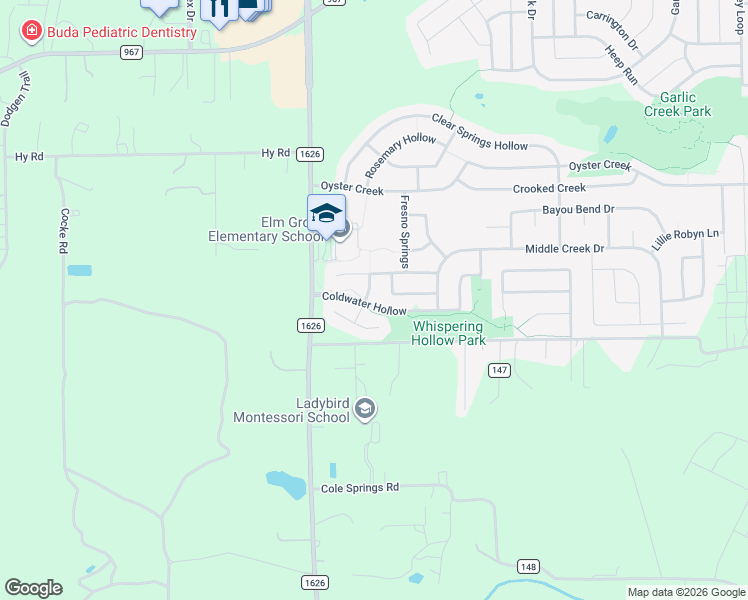 map of restaurants, bars, coffee shops, grocery stores, and more near 170 Ghost Creek in Buda