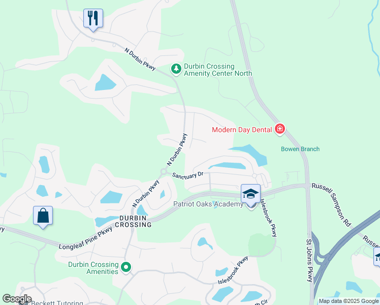 map of restaurants, bars, coffee shops, grocery stores, and more near 442 Heron Landing Road in Saint Johns