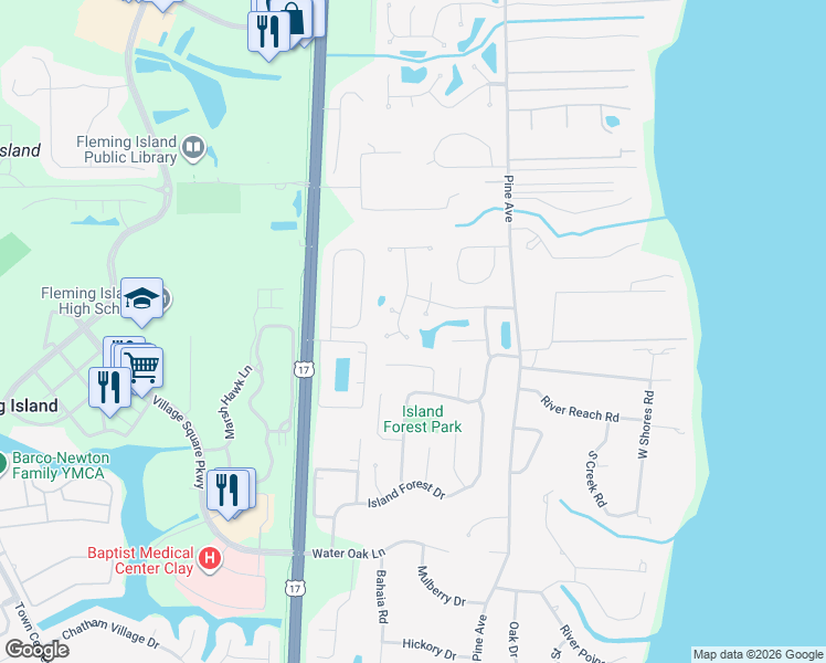 map of restaurants, bars, coffee shops, grocery stores, and more near 5917 Orchard Pond Drive in Orange Park