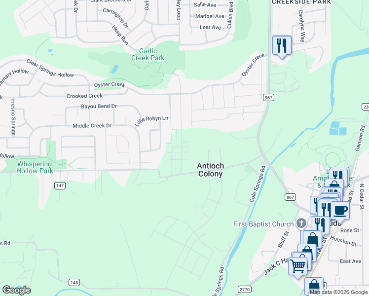 map of restaurants, bars, coffee shops, grocery stores, and more near 396 Old Black Colony Road in Buda