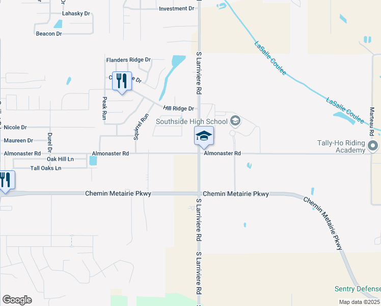 map of restaurants, bars, coffee shops, grocery stores, and more near 312 Almonaster Road in Youngsville