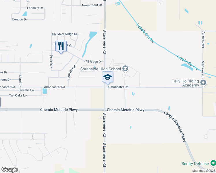 map of restaurants, bars, coffee shops, grocery stores, and more near 312 Almonaster Road in Youngsville