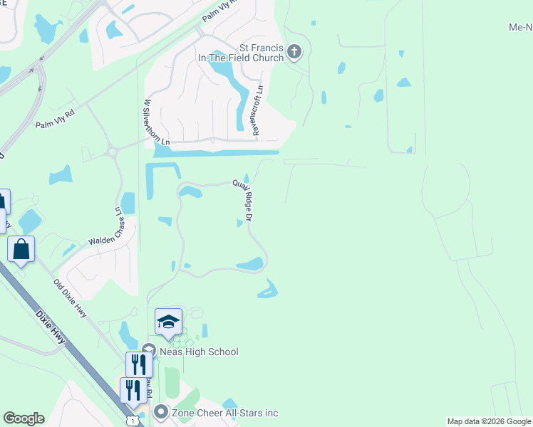 map of restaurants, bars, coffee shops, grocery stores, and more near 10680 Quail Ridge Drive in Ponte Vedra Beach