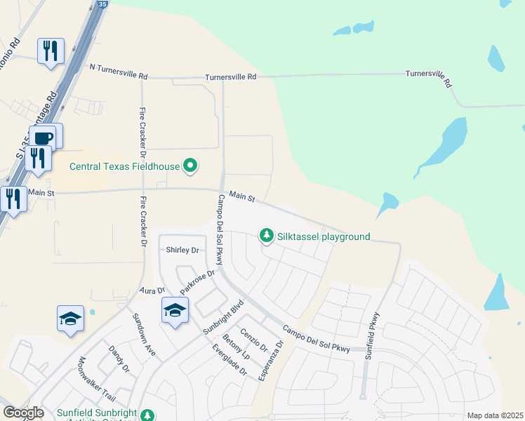 map of restaurants, bars, coffee shops, grocery stores, and more near 2825 Main Street in Buda